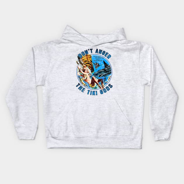 Vintage Don't Anger The Tiki Gods of Shark Reef Kids Hoodie by Joaddo